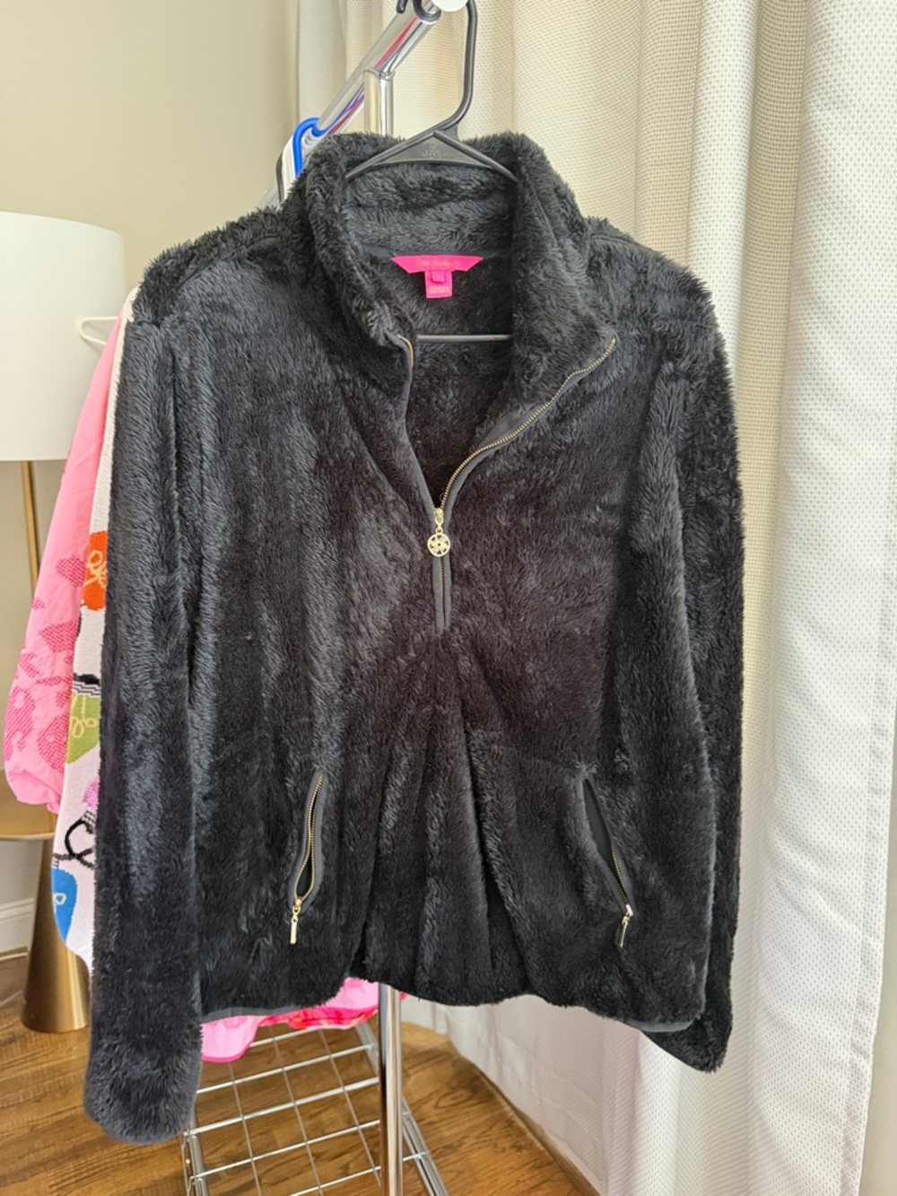 Lilly Pulitzer Black Sherpa Half-Zip Pullover Large
